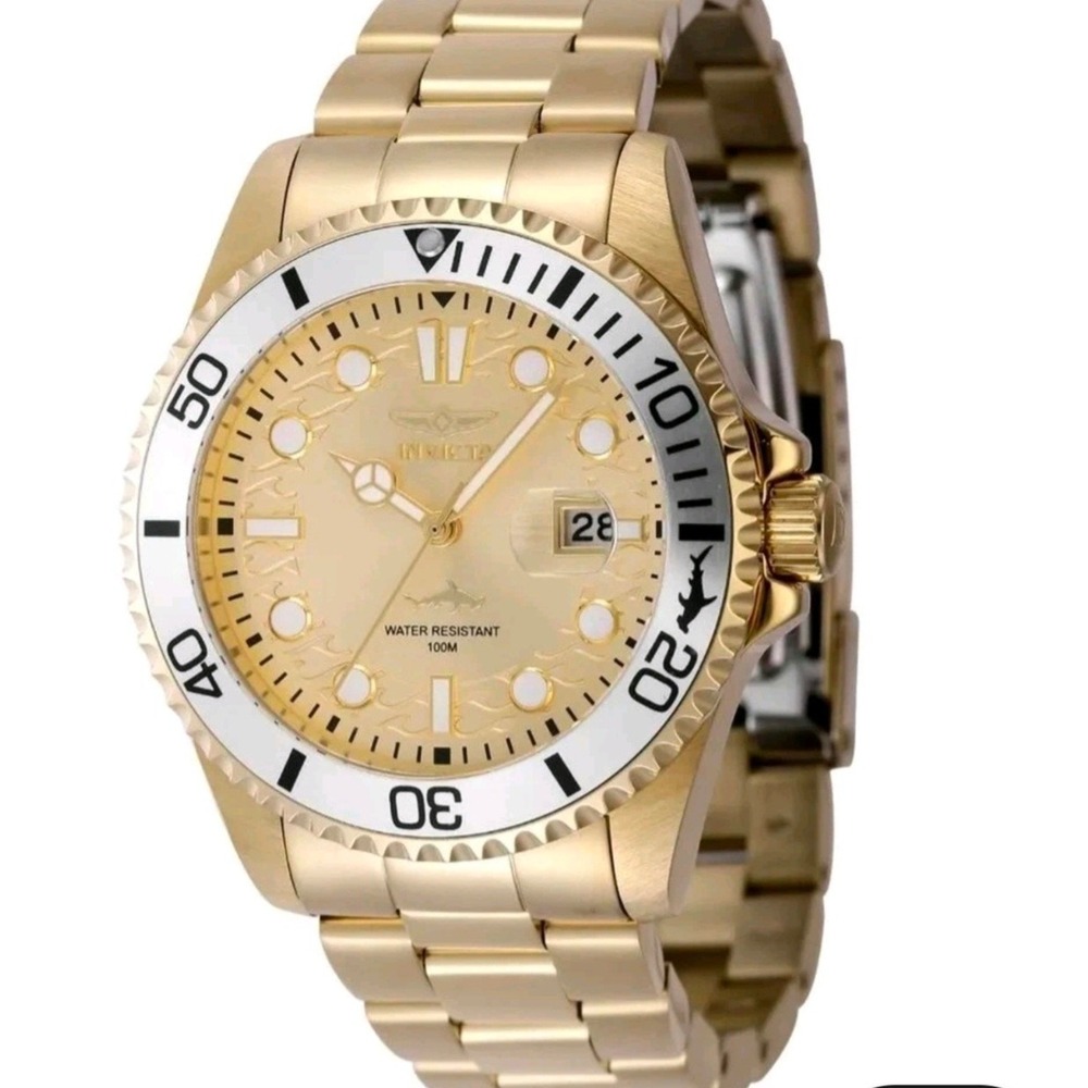 NEW Invicta Pro Diver Mens Watch Gold Stainless Steel Dial 43mm Diver Box Inc
